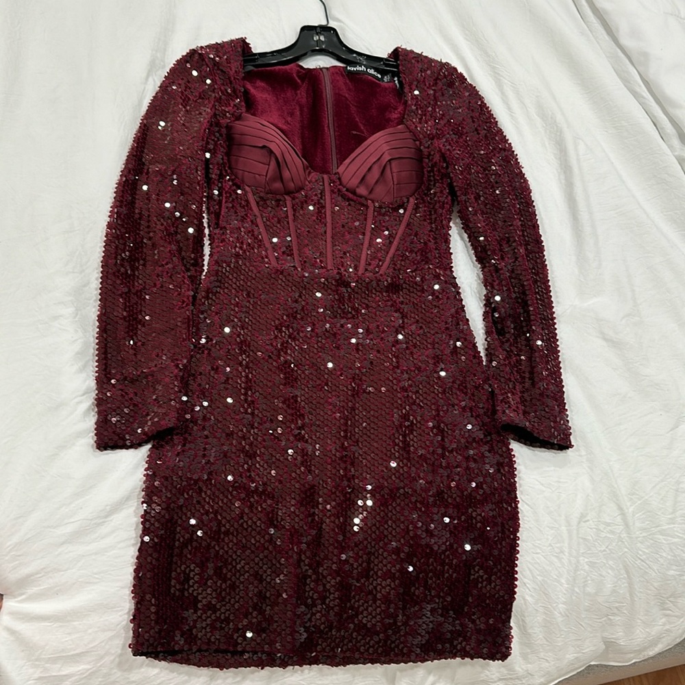 LAVISH ALICE Velvet Sequin and Satin Mix Dress